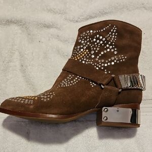 Jeffrey Campbell Brown Suede Studded Ankle Bootie with Mirrored Heel